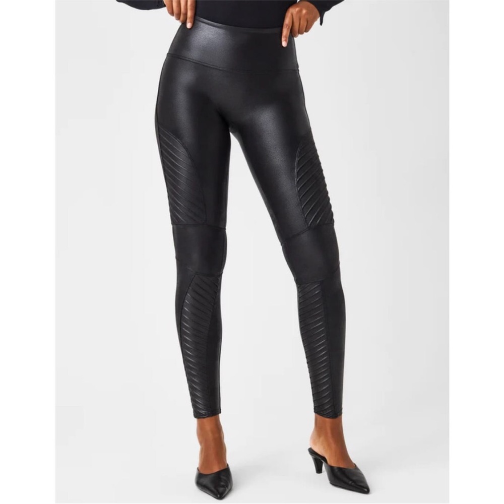 SPANX Faux Leather Moto Leggings Very Black S